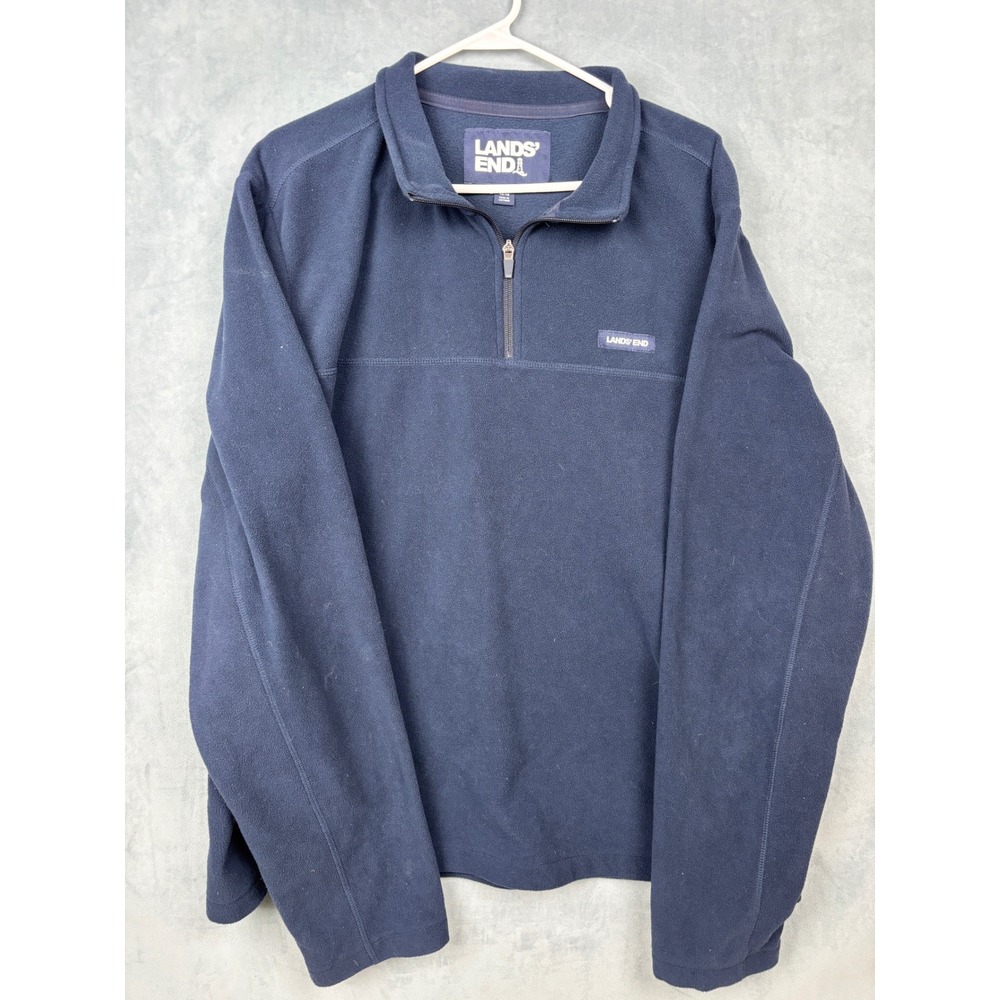 Lands End Mens XL Tall Navy Blue Fleece Quarter Zip Pullover Sweater Mock Neck